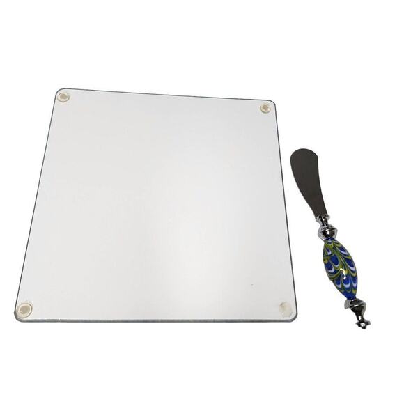 Two's Company Dining Serveware, Marbleize Cheese Platter & Spreader Set - Picture 6 of 8